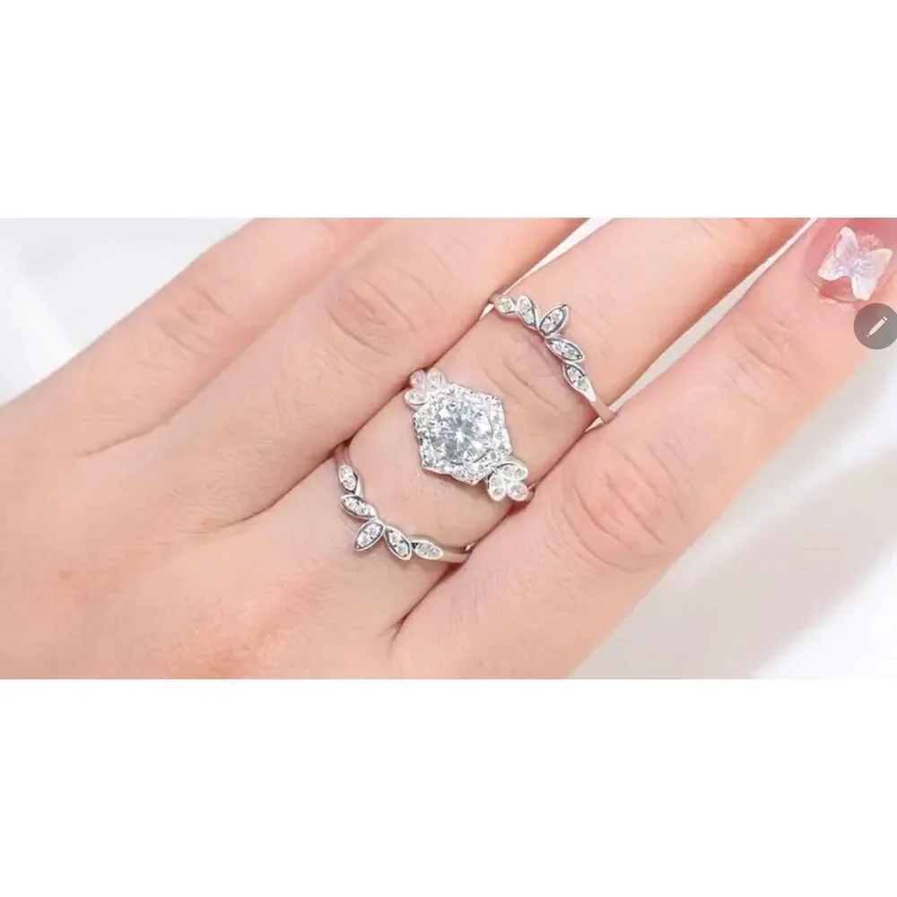 2.3 Ct. CERTIFIED Genuine Moissanite Diamond 3 Pc. Floral Wedding Ring Set #9